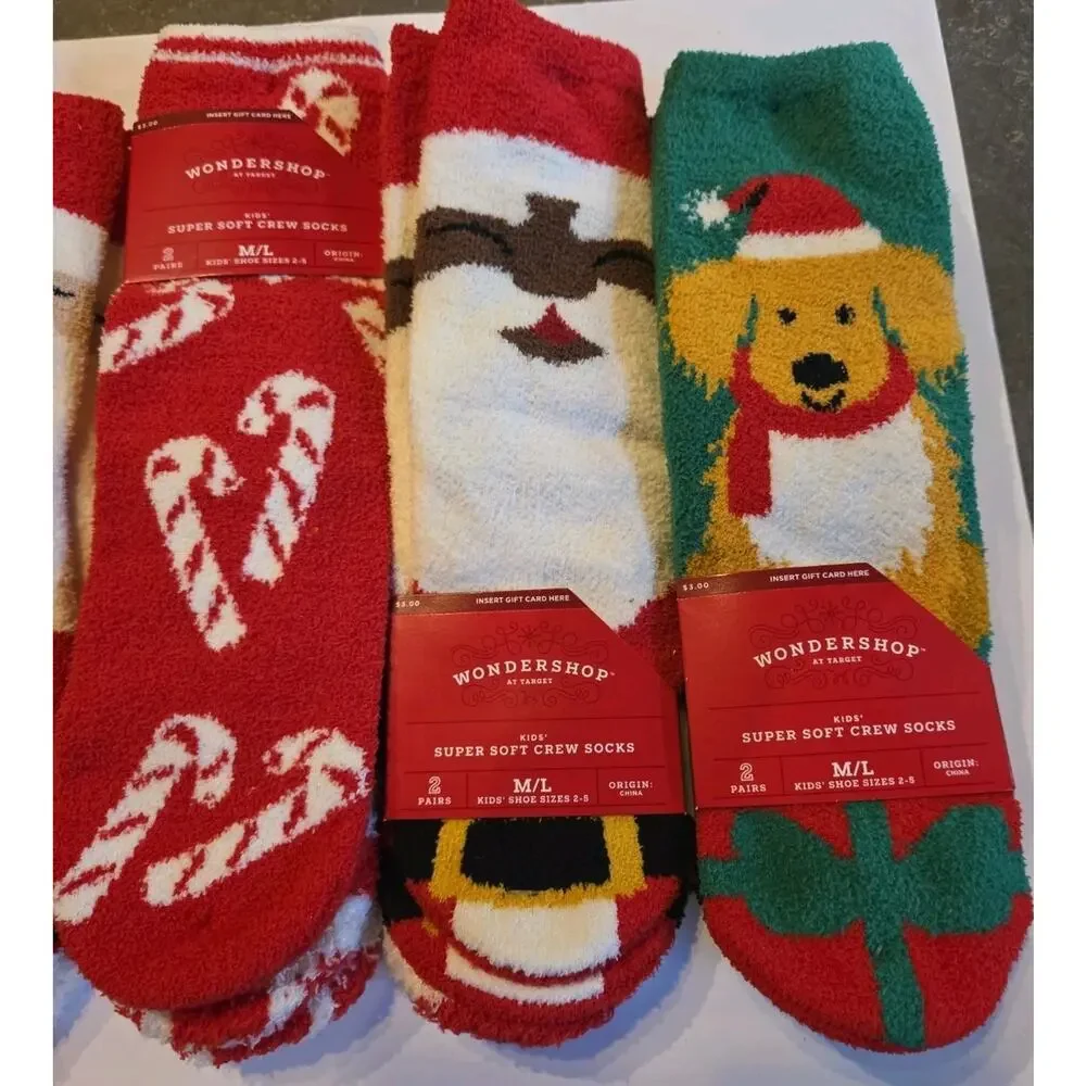 NWT Target Wondershop Kids Fuzzy Socks Lot 10 Pairs M/L Size 2-5 Christmas Crew
